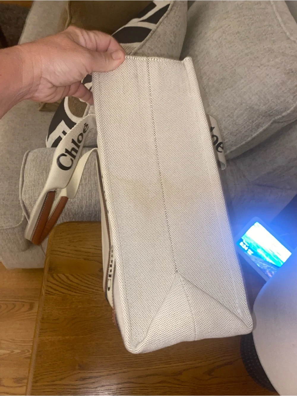 Beige & Brown Canvas Tote Bag